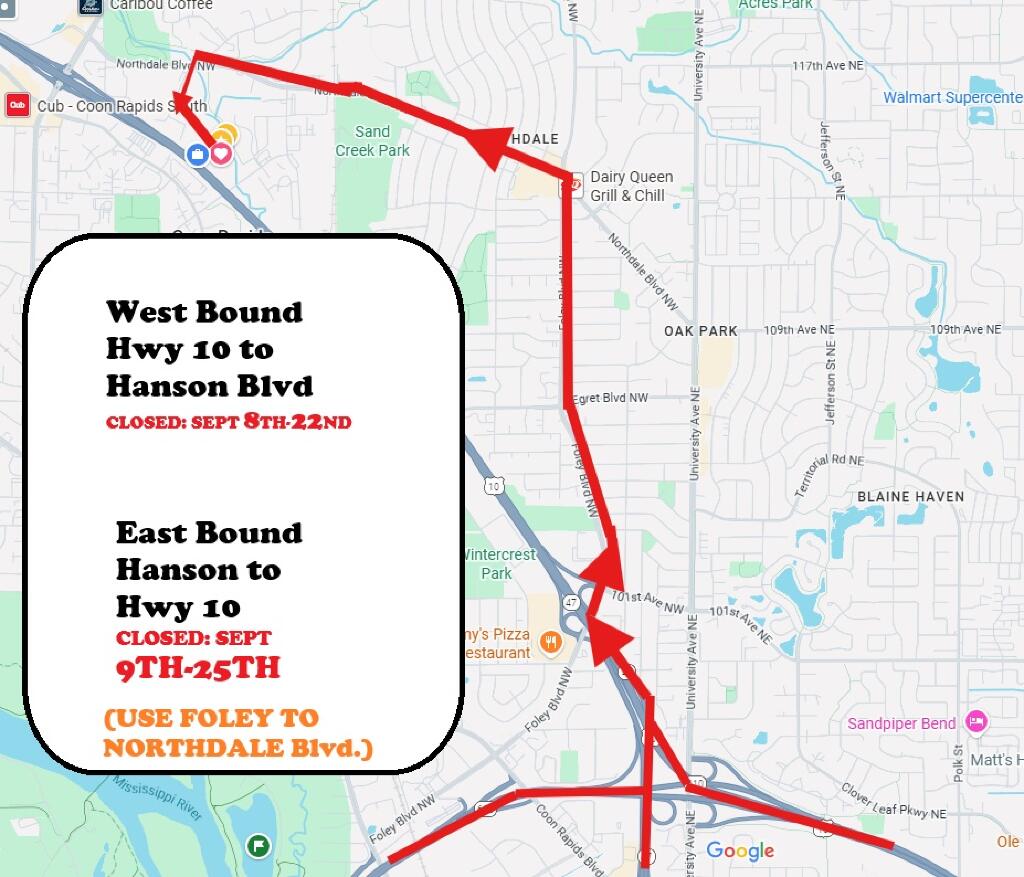 Road construction ramp closers for Highway 10 